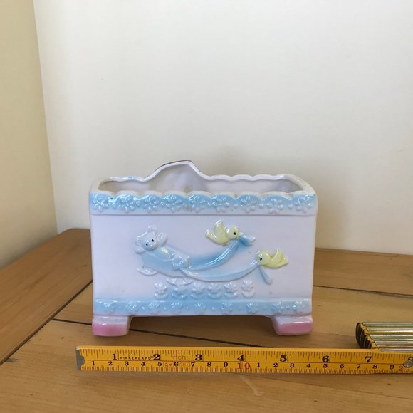 I'm Brand New Baby Ceramic Flower Vase Vintage Cute Pink & Blue Planter Pot - Picture 5 of 9